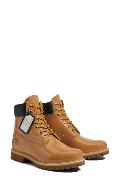 Timberland + Veneda Carter Patent-leather Ankle Boots In Wheat