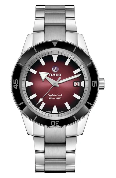Rado Men's Swiss Automatic Captain Cook Stainless Steel Bracelet Watch 42mm In Red   / Black
