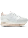 Hogan Maxi 222 White And Bronze Suede Sneakers In White/grey/bronze