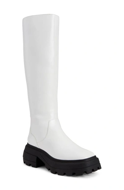 Katy Perry Women's The Geli Solid Square Toe Tall Lug Sole Boots Women's Shoes In White
