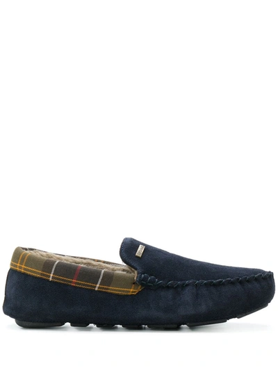 Barbour Monty Faux-fur Lined Suede Tartan Moccasins In Blue