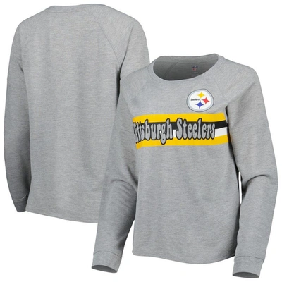 Outerstuff Juniors Heathered Grey Pittsburgh Steelers All Striped Up Raglan Long Sleeve T-shirt In Heather Grey