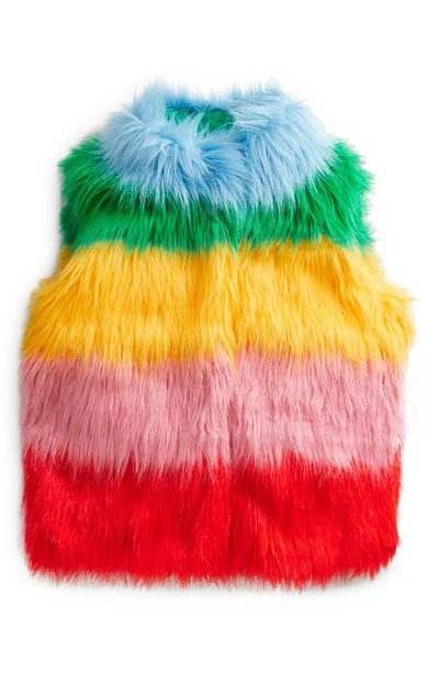 Mini Boden Kids' Rainbow Faux Fur Vest In Multi Rainbow