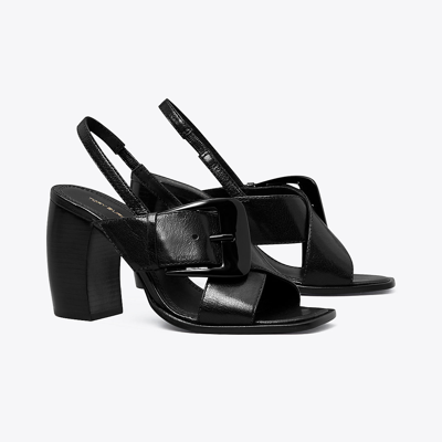 Tory Burch Buckle Crisscross Chunky-heel Sandals In Perfect Black | ModeSens