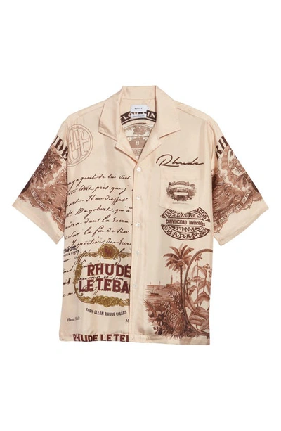 Rhude Cigar Camp-collar Printed Silk-twill Shirt In Neutrals | ModeSens