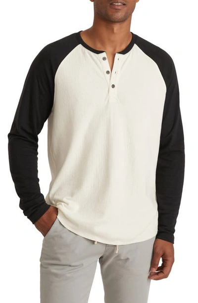Marine Layer Double Knit Long Sleeve Baseball Henley In Natural/ Moonless Night