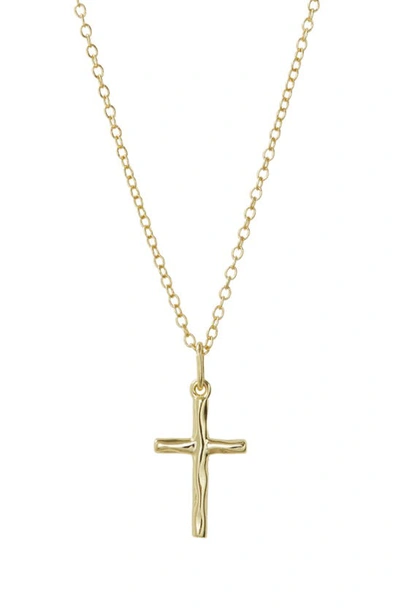 Argento Vivo Sterling Silver Hammered Cross Pendant Necklace In Gold