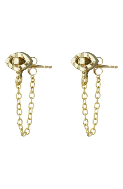 Argento Vivo Sterling Silver Hammered Eye Chain Drop Earrings In Gold