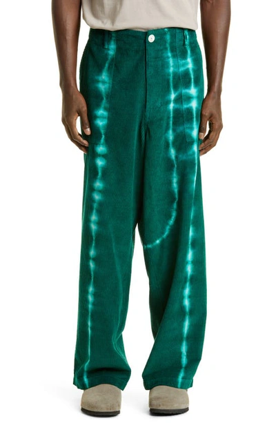 The Elder Statesman Wide-leg Tie-died Cotton And Cashmere-blend Corduroy Trousers In Green