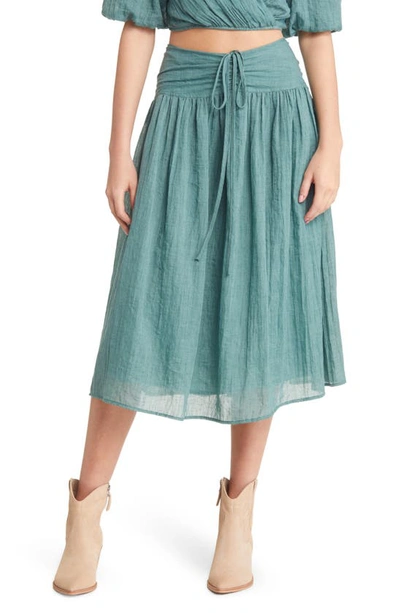 Moon River Ruched Waist Midi Skirt In Green