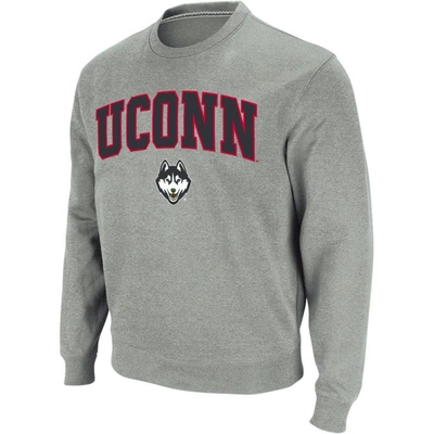 Colosseum Men's Uconn Huskies Arch And Logo Crew Neck Sweatshirt In Heather Gray