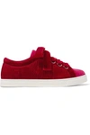 Fendi Logo-embroidered Two-tone Velvet Sneakers In Red