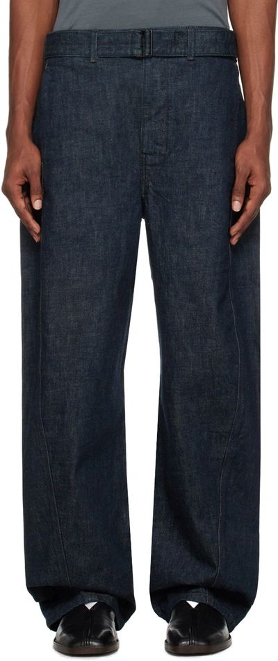 Lemaire Twisted Belted Pants Denim Indigo In Blue