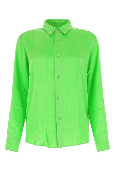 Ami Alexandre Mattiussi Long-sleeve Silk Shirt In Green