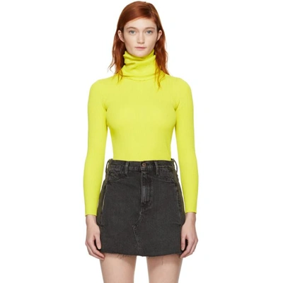 Simon Miller Berto Ribbed-knit Turtleneck Top In Chartreuse