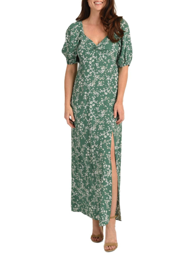 Dr2 By Daniel Rainn Floral Sweetheart Puff Sleeve Maxi Dress In Green