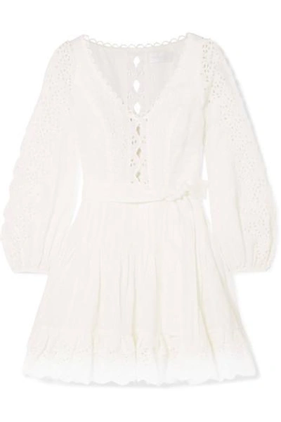 Zimmermann Broderie Anglaise Linen Mini Dress In Bianco