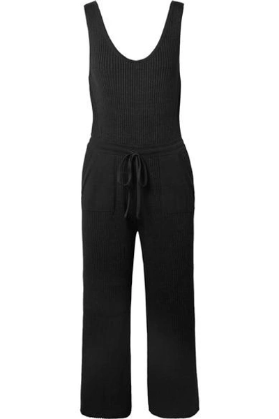 Eleven Six Yossy Ribbed Pima Cotton-blend Jumpsuit In Black