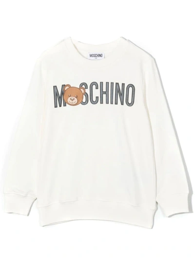 Moschino Kids' White Cotton Hoodie In Panna