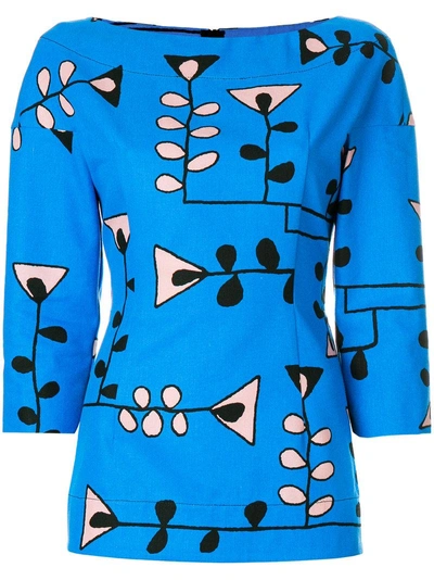 Marni Floral Print Blouse In Blue