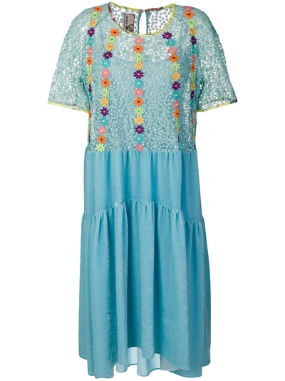 Antonio Marras Floral-embroidered Flared Dress In Blue
