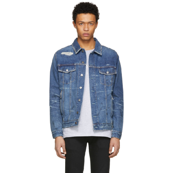 Balmain Distressed Denim Cotton Jacket In 155 Blue | ModeSens