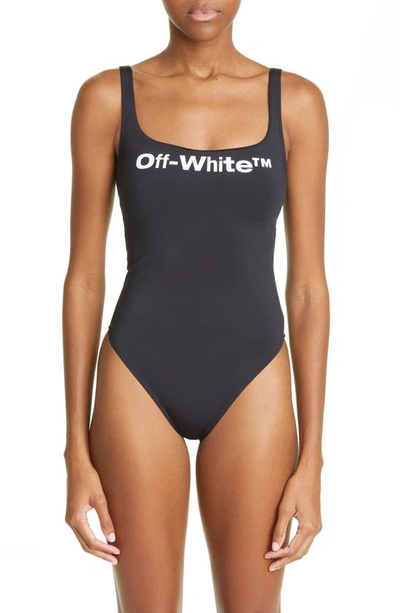 Off-white Bounce Helvetica Logo One-piece Swimsuit In Black