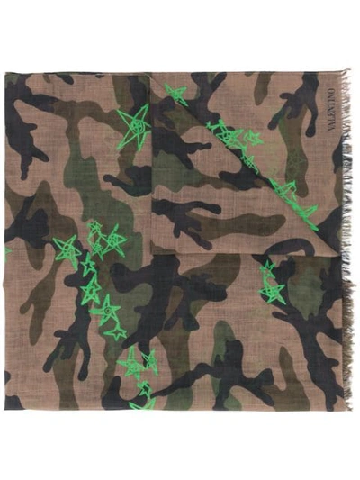 Valentino Star Print Scarf In Ox Camou Army/green