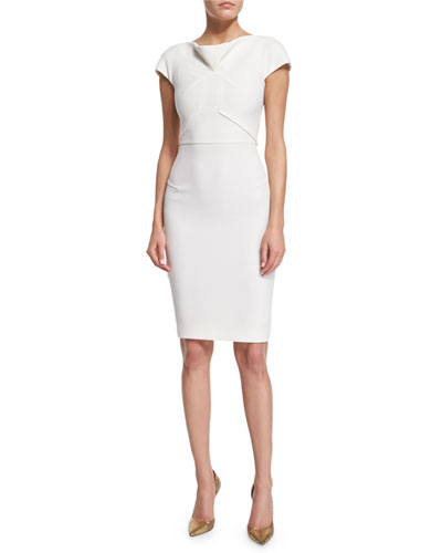 Roland Mouret Cap-sleeve Folded-pleat Sheath Dress In White | ModeSens