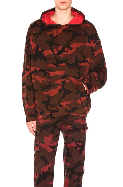 Valentino Camouflage-print Cotton-blend Hooded Sweatshirt In Red