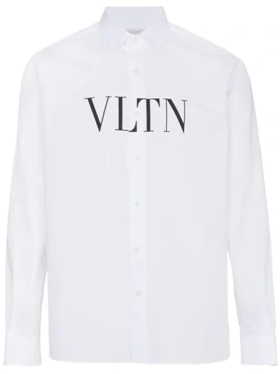 Valentino Logo Printed Cotton Poplin Shirt In White