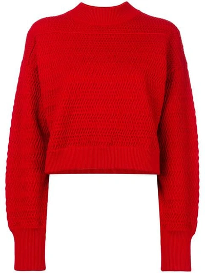3.1 Phillip Lim / フィリップ リム Faux-plaited Silk-blend Cropped Pullover Sweater In Rosso
