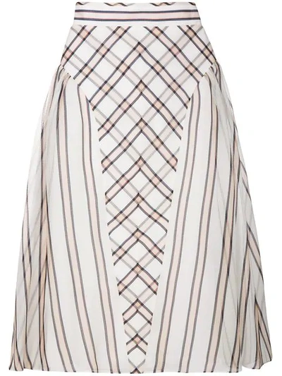 Fendi Gonna Sun Stripe Gauze Jacquard Skirt With Pleated Sides In Venusbeige