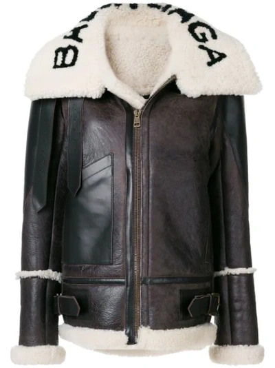 Balenciaga Le Bombardier Oversized Shearling Jacket In Brown,white