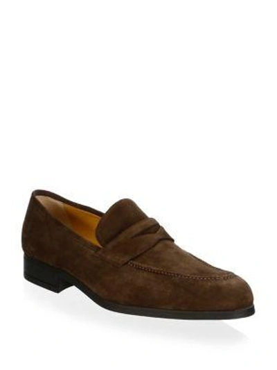 A. Testoni' Casual Suede Penny Loafers In Brown