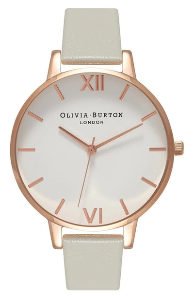 Olivia Burton Big Dial Leather Strap Watch, 38mm In White/gray