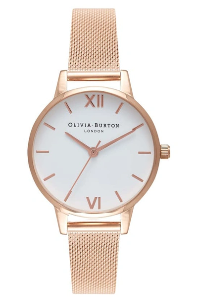 Olivia Burton Mesh Strap Watch, 30mm In White/rose