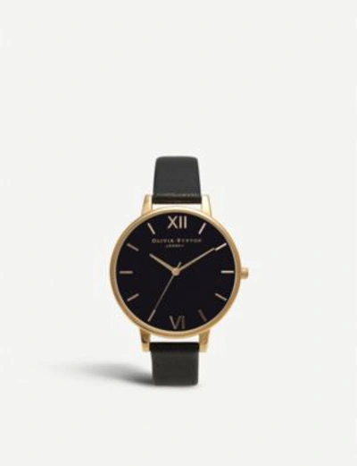 Olivia Burton Big Dial Leather And Yellow Gold-plated Watch In Black