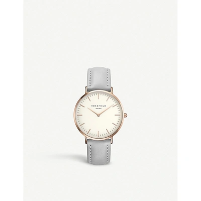 Rosefield B-w-gr-b9 The Bowery Stainless Steel Leather Strap Watch In Silver