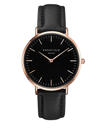 Rosefield Bowery Leather Strap Watch, 38mm In Black