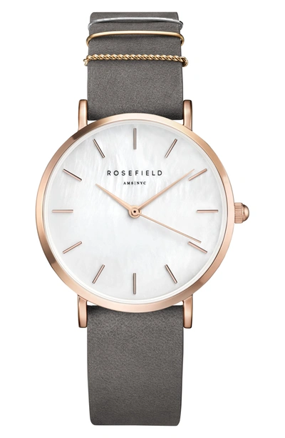 Rosefield Holiday Leather Strap Watch & Bracelet Gift Set, 33mm In Gray