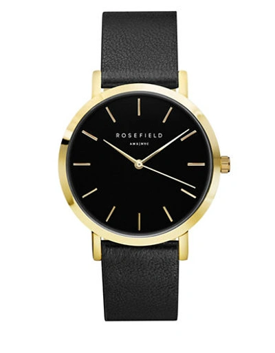 Rosefield Gramercy Leather Strap Watch, 38mm In Black