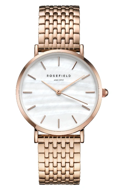 Rosefield Upper East Side Bracelet Watch, 33mm In Rose Gold/ White/ Rose Gold