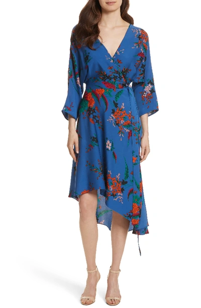 Diane Von Furstenberg Long-sleeve Asymmetric-hem Floral-print Silk Wrap Dress In Camden Cove