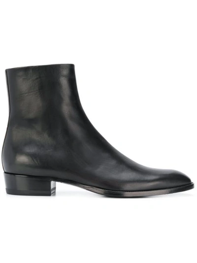 Saint Laurent Men's Wyatt Goat Leather Zip-up Boot In Black