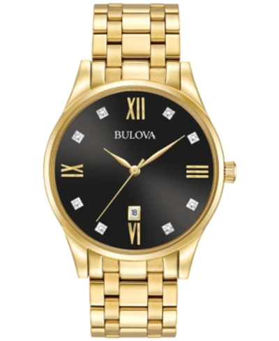 Bulova Men's Dress Diamond Accent Gold-tone Stainless Steel Bracelet Watch 40mm 97d108 In Black / Gold Tone / Yellow