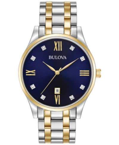 Bulova Men's Diamond Accent Two-tone Stainless Steel Bracelet Watch 40mm 98d130 In Gold