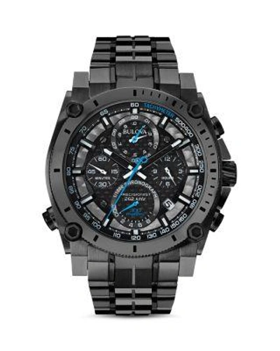 Bulova Men's Chronograph Precisionist Gray-tone Stainless Steel Bracelet Watch 47mm 98b229 In Black