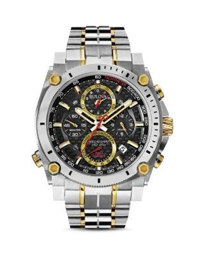 Bulova Men's Chronograph Precisionist Two-tone Stainless Steel Bracelet Watch 47mm 98b228 In Black/silver
