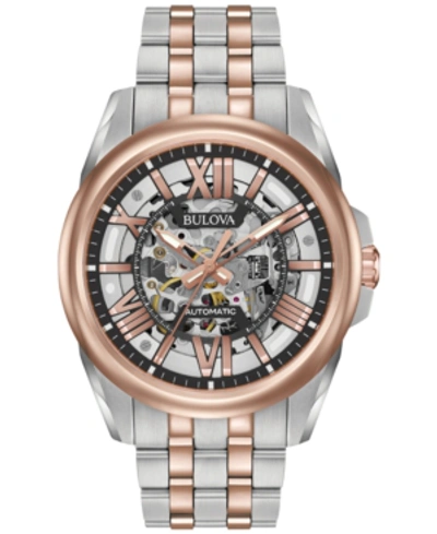 Bulova Men's Automatic Two-tone Stainless Steel Bracelet Watch 43mm 98a166 In Silver/rose